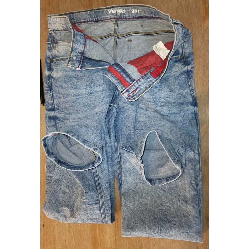 Wrangler Boys 16 Husky Acid Wash Jeans Stretch Denim 5TEHVBA Light Blue - Picture 5 of 5